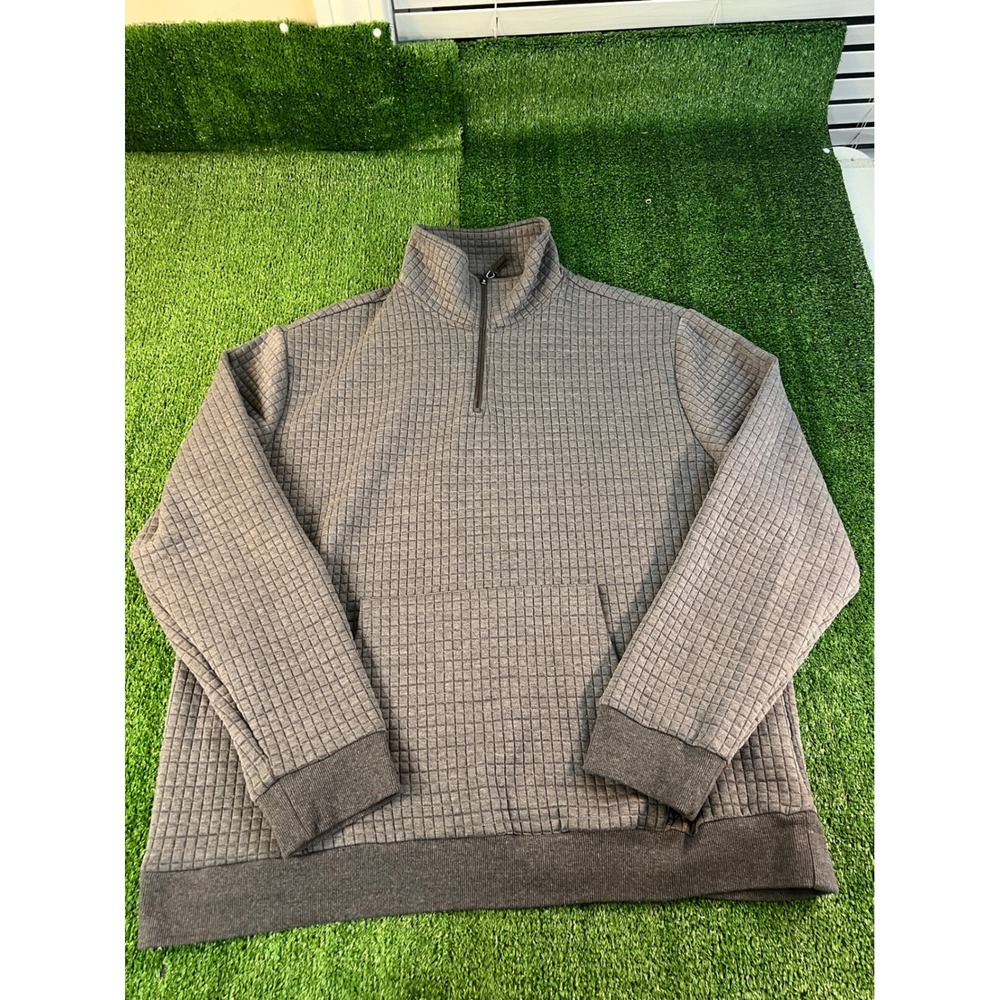 Coofandy Mens XXXL Dark Grey Waffle Grid Quarter Zip Pullover Kangaroo Pocket